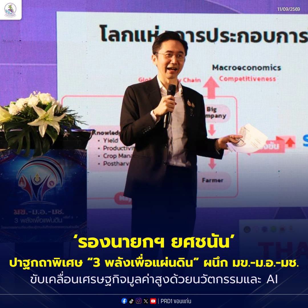 &ldquo;รองนายกฯ ยศชนัน&rdquo; ปาฐกถาพิเศษ &ldquo;3 พลังเพื่อแผ่นดิน&rdquo; ผนึก มข.-ม.อ.-มช. ขับเคลื่อนเศรษฐกิจมูลค่าสูงด้วยนวัตกรรมและ AI